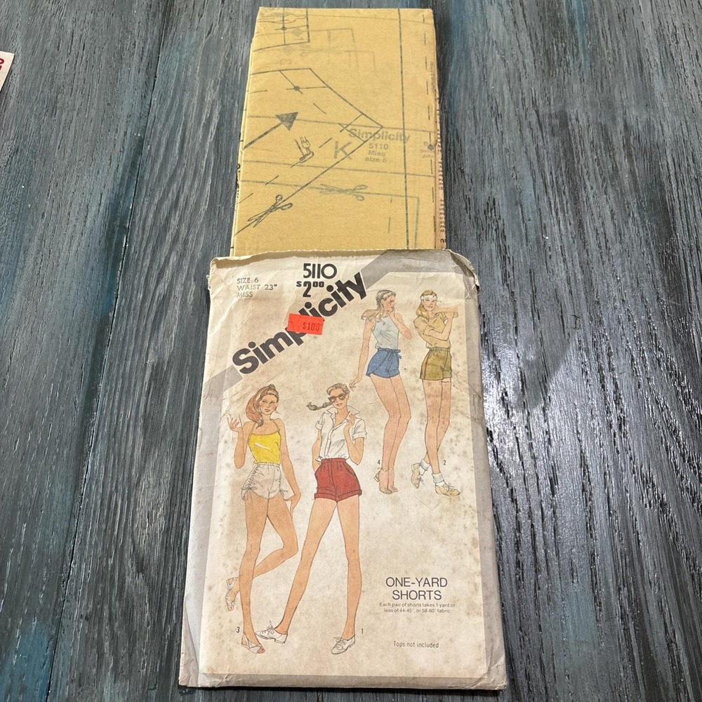 Simplicity 5110 Shorts Shortie Sewing Pattern Ladies 6 UC One Yard VTG 80s NEW